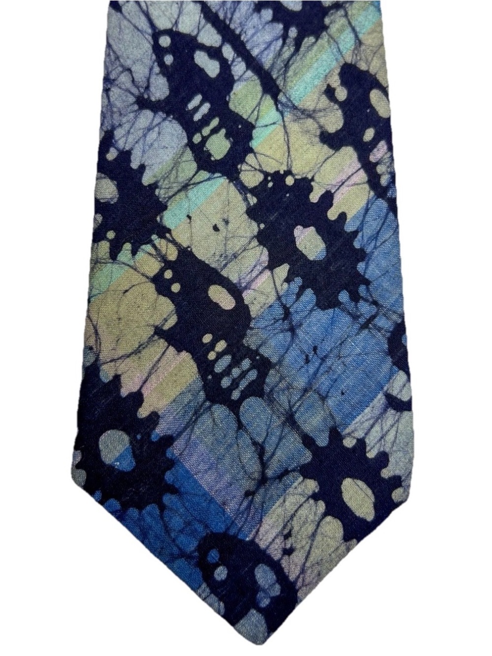 Kuppenheimer Abstract Batik Blue Cotton Vintage Mens Neck Tie USA Made